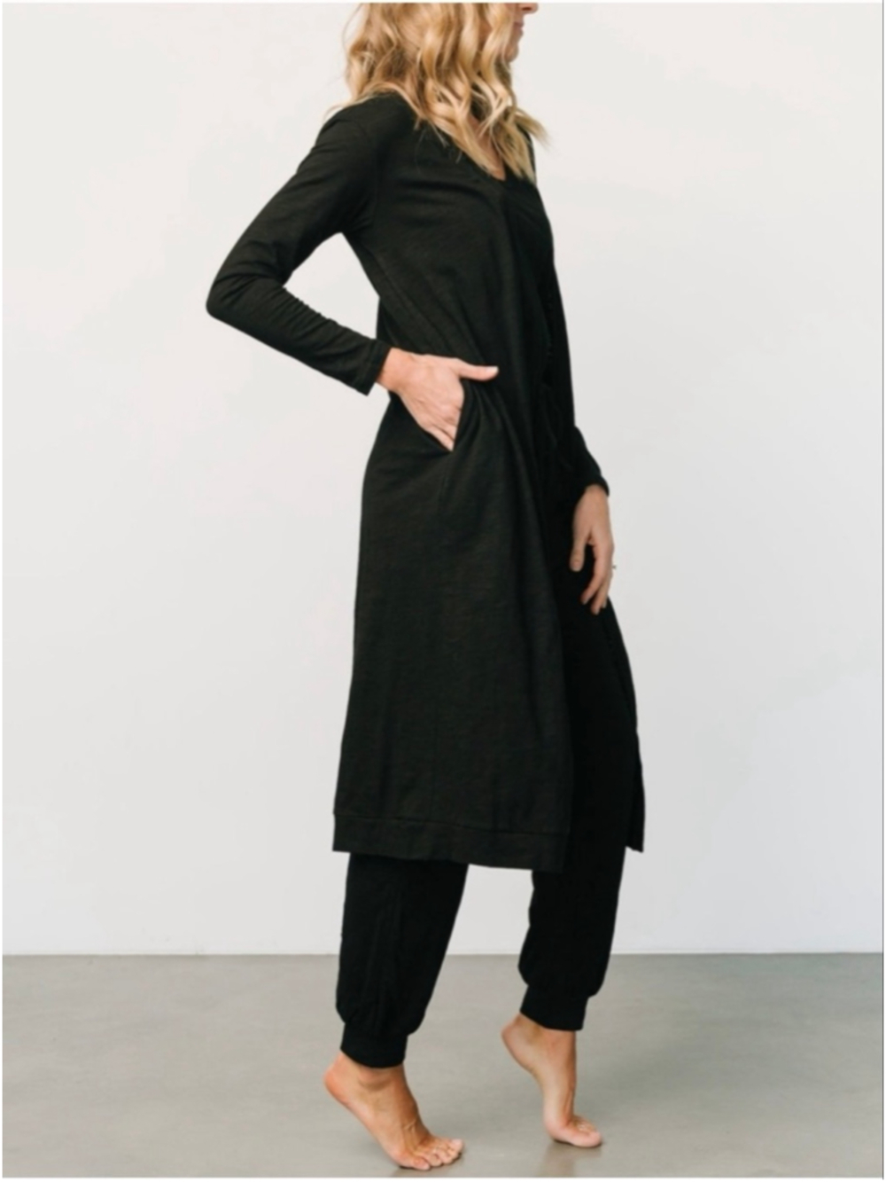 BALTIC BØRN New Janae Cotton Black Long Open Front Cardigan Women's Size Large